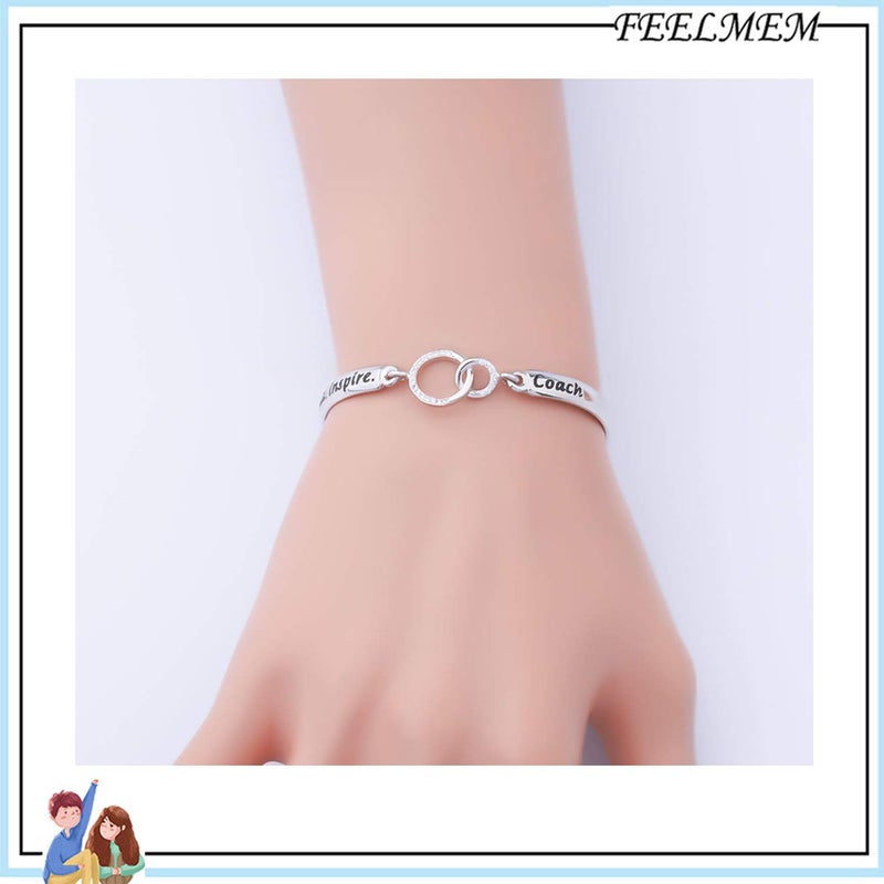 FEELMEM هدايا شكر المدرب FEELMEM - سوار شكر المدرب - هدايا سوار القيادة والإلهام - هدية تقدير لتشجيع/كرة القدم/كرة القاعدة/كرة الطائرة/الرقص (فضي القيادة والإلهام) - Image 3